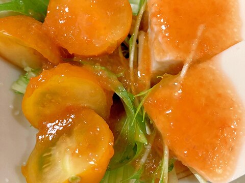 トマト、水菜、豆腐のサラダ～人参ドレッシング